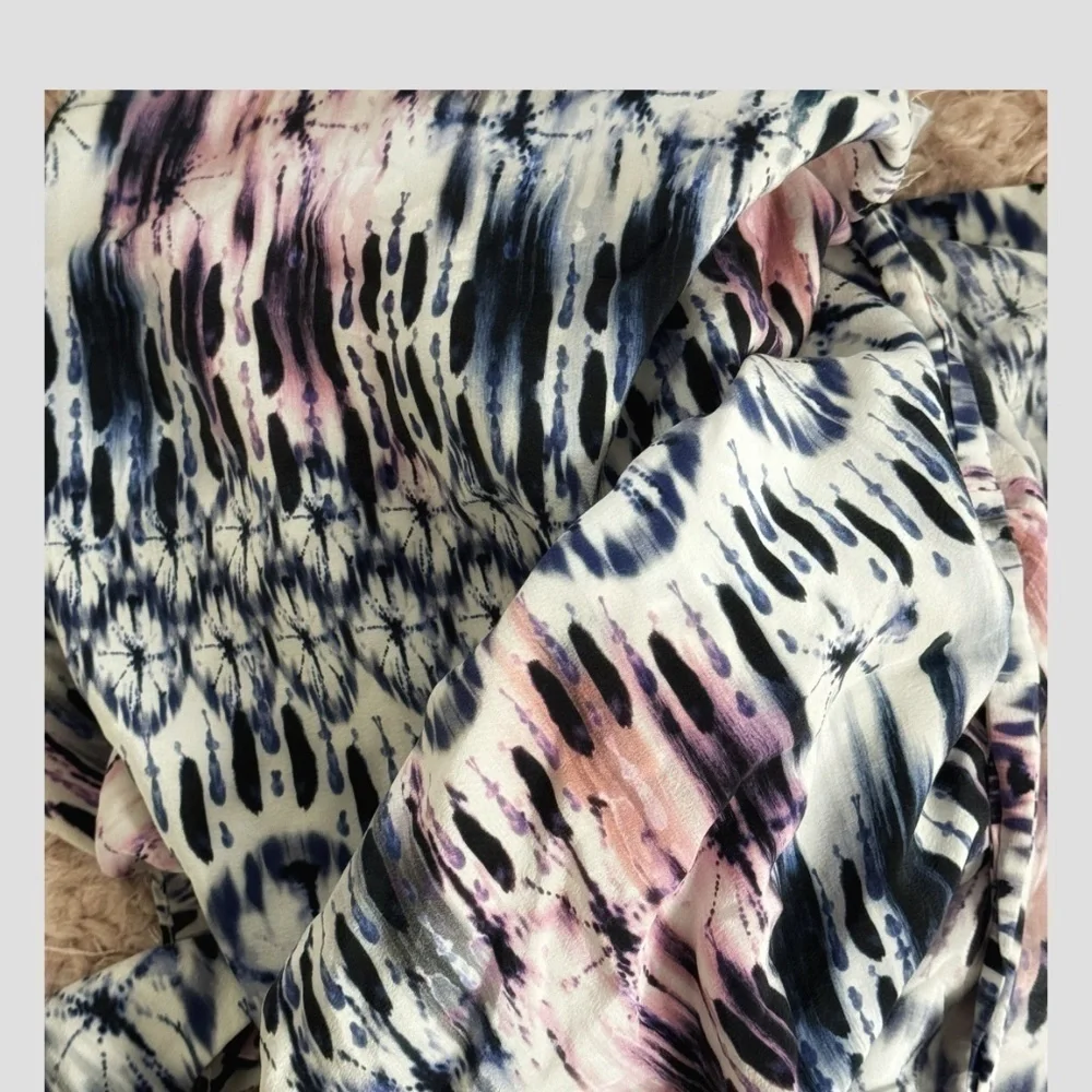 Amanda Uprichard Silk Top Halter Style Tie Neck Flyaway Styling Watercolor Print - Picture 5 of 12